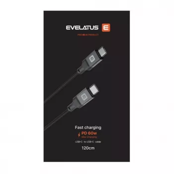 Evelatus spiraalne USB-C to USB-C kaabel 1,2M 60W PD punutud must