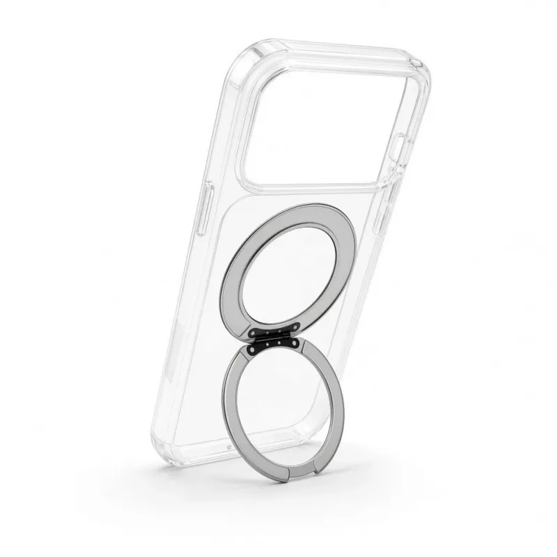 Evelatus hübriidkest MagSafe ja 360° metallalusele iPhone 17 Pro Max, läbipaistev