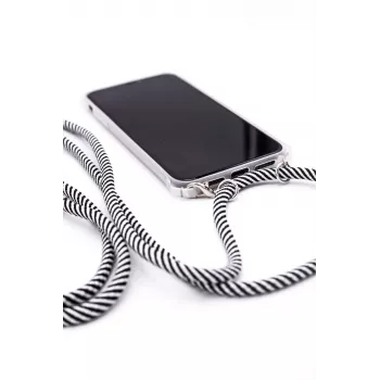 Evelatus Samsung Galaxy A30s Case with Lanyard Black Stripes Transparent