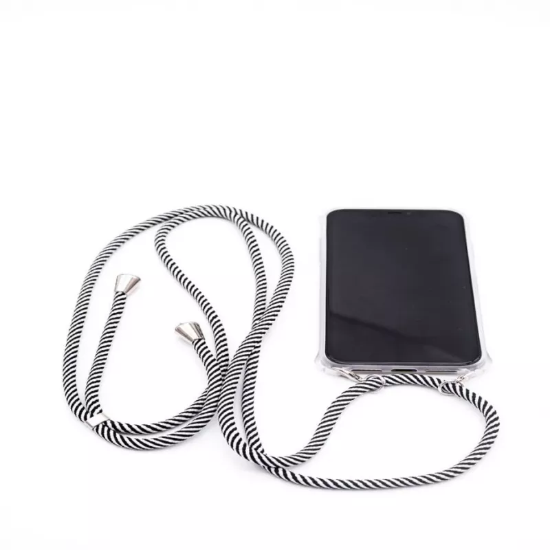 Evelatus Samsung Galaxy A40s ümbris nööriga mustad triibud läbipaistev TPU tagakaas