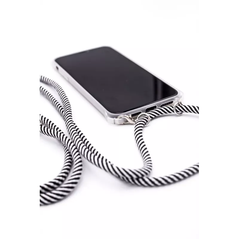 Evelatus Samsung Galaxy A50 Case with Rope, Black Stripes, Transparent