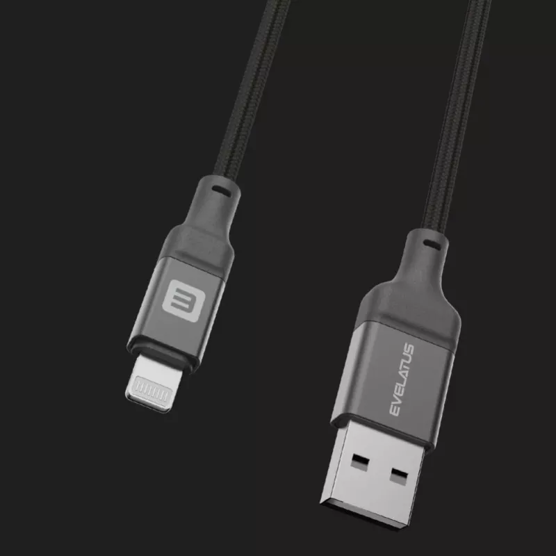 Evelatus USB-A to Lightning kaabel 1,2m (MFi11CL) alumiiniumkorpusega punutud must