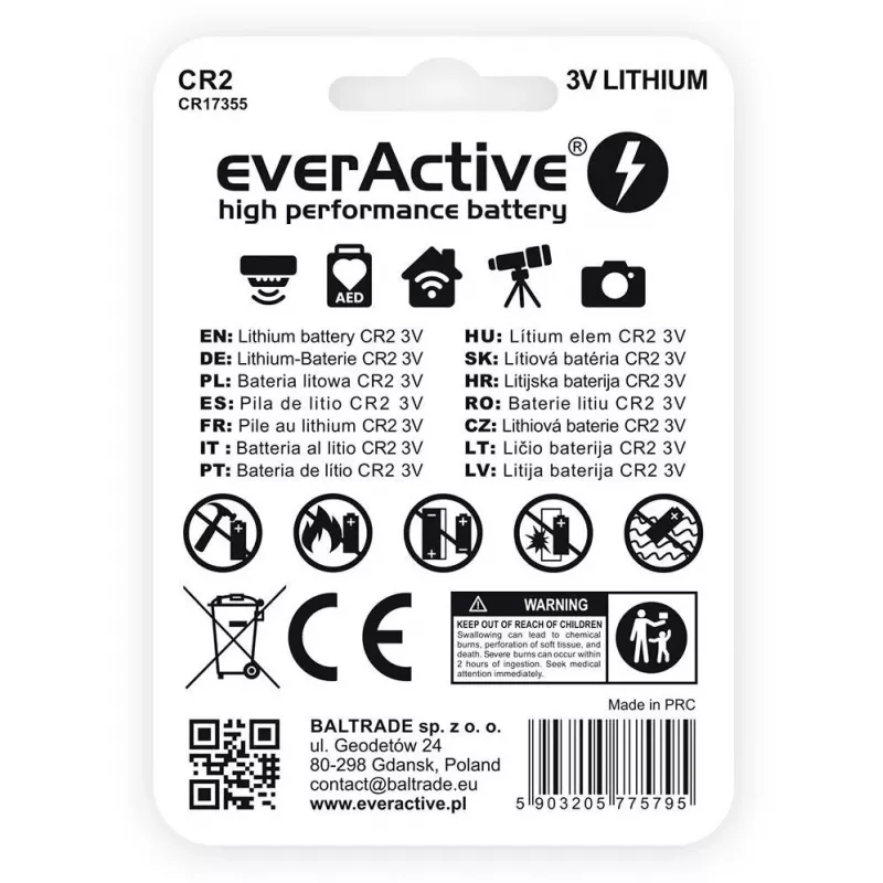 everActive CR2 liitiumpatarei 3V 850mAh (1-pakk blister)