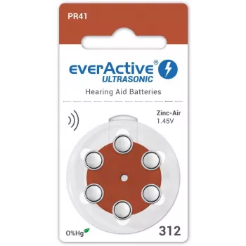 everActive ULTRASONIC 312 Kuuldeaparaadi Patareid (PR41, Tsink-Õhk, 1.45V, 170mAh, Elavhõbedavaba, 6-Pack Blister)