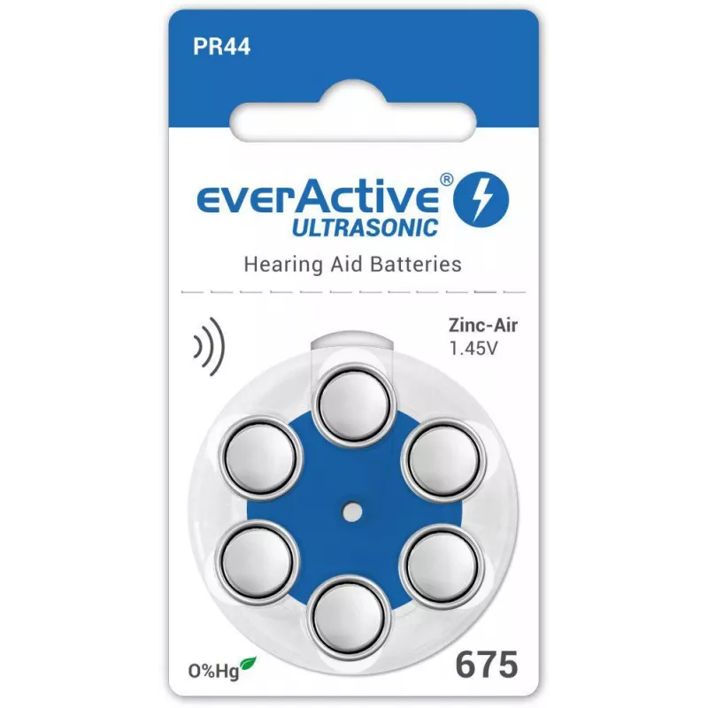 everActive ULTRASONIC 675 Zinc-Õhk Kuuldeaparaadi Patareid PR44 (6-pakk Blister)