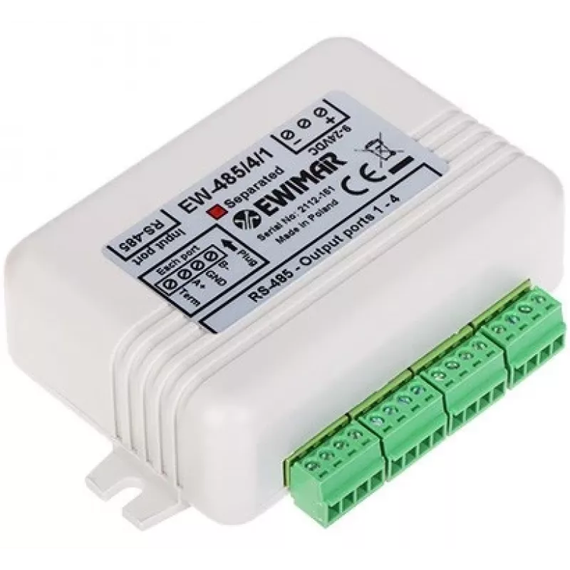 EWIMAR RS-485 Bus Distributor with Optical Isolation, 1 Input 4 Outputs, DIN Rail, 12-48V DC