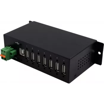EXSYS EX-1179HMVS 7-porti USB 2.0 tööstuslik metallist jaotur DIN-liinile kinnitamisega, 480 Mbit/s, ESD-kaitse, -40 kuni 85°C
