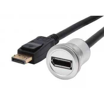 EXSYS EX-49185 Paneelpaigaldusega DisplayPort-adapterkaabel, 30 cm, isane-pesane, metallkorpus, 4K 60Hz