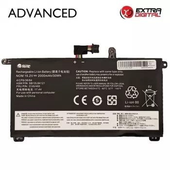 Extra Digital Advanced asendus-sülearvuti aku Lenovo ThinkPad X1 Carbon / X1 Yoga jaoks – 01AV493, 2000mAh, 11.52V, Li-ion, must