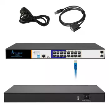 Extralink ARES PoE kommutaator, 16x Gigabit PoE/PoE+, 2x SFP, 1x konsooliport, 150W, hallatav