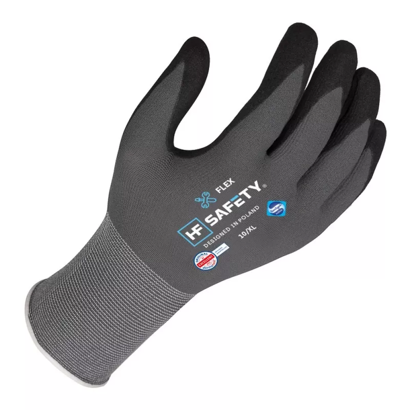 Extralink HF Safety Flex kaitsekindad, suurus 10/XL, nitriilvahuga kaetud, EN 388:2016 4131X, must/hall, 1 paar