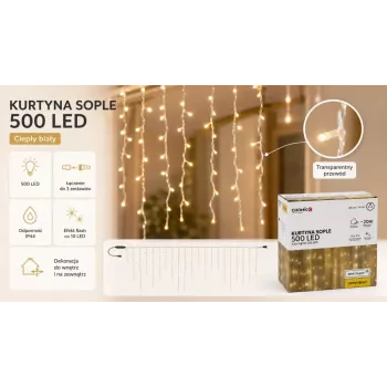 Extralink Jääpurikakardin, 500 LED-i soe valge + külm vilk, pikkus 3 + 20 m
