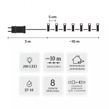 Extralink LED valgusketid 200 LED-i külmvalge 10m + 3m IP44 sise-/välistingimustes