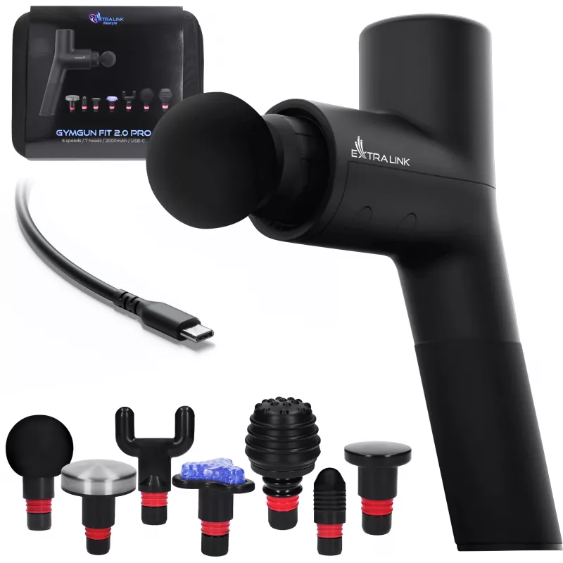 Extralink Massage Gymgun Fit 2.0 Pro Massaažipüstol, 7 otsikut, 6 režiimi