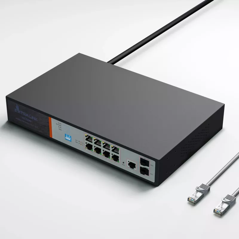 Extralink VICTOR 8-porti Gigabit PoE+ hallatav lüliti koos 2 SFP, 150W eelarve, L2+