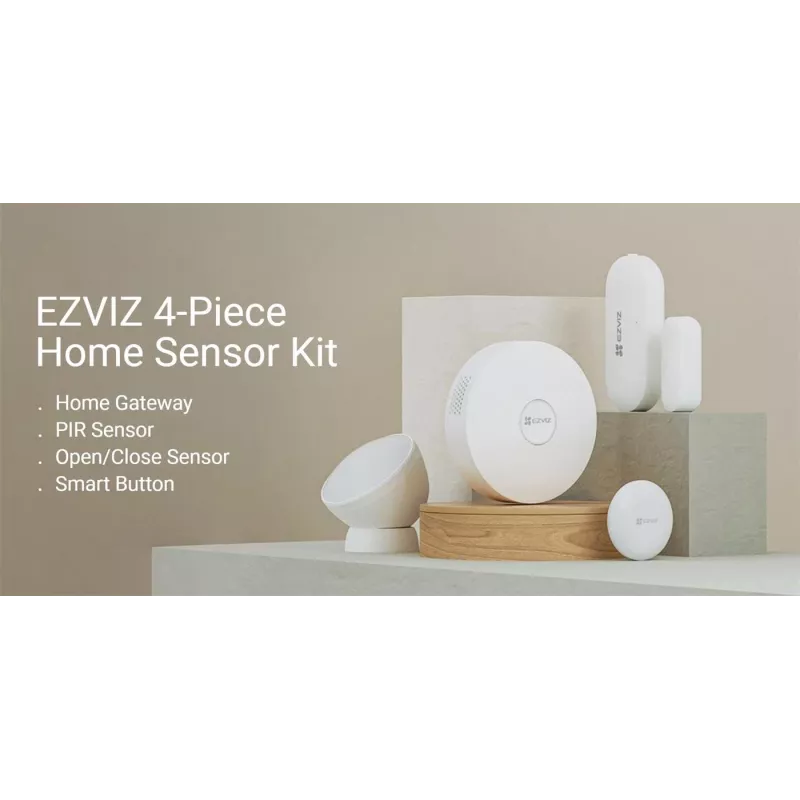 EZVIZ CS-B1 koduandurite komplekt – Zigbee 3.0 lüüs, PIR-liikumisandur ja kontaktsensor, Wi-Fi, 90 dB sireen, valge