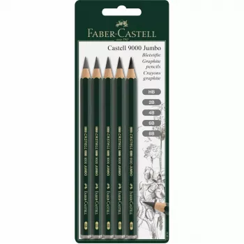 Faber-Castell Castell 9000 Jumbo grafiitpliiatsite komplekt, 5 astet (B, 2B, 4B, 6B, 8B), kuusnurkne, FSC seeder 119397