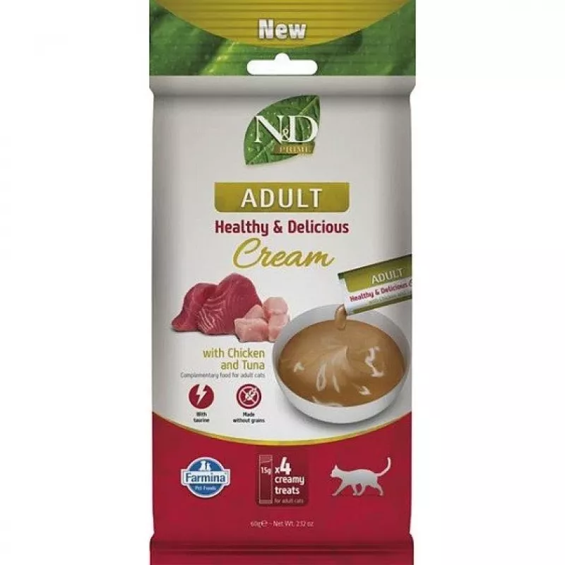 FARMINA N&D Prime Cat Cream with Chicken & Tuna Adult Box – Kassimaius kassipoegadele – 4x15g