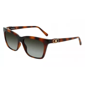 Ferragamo SF1027S-214 Naiste Päikeseprillid Havana Atseetaat Ruudukujuline Pruun Gradient 55mm