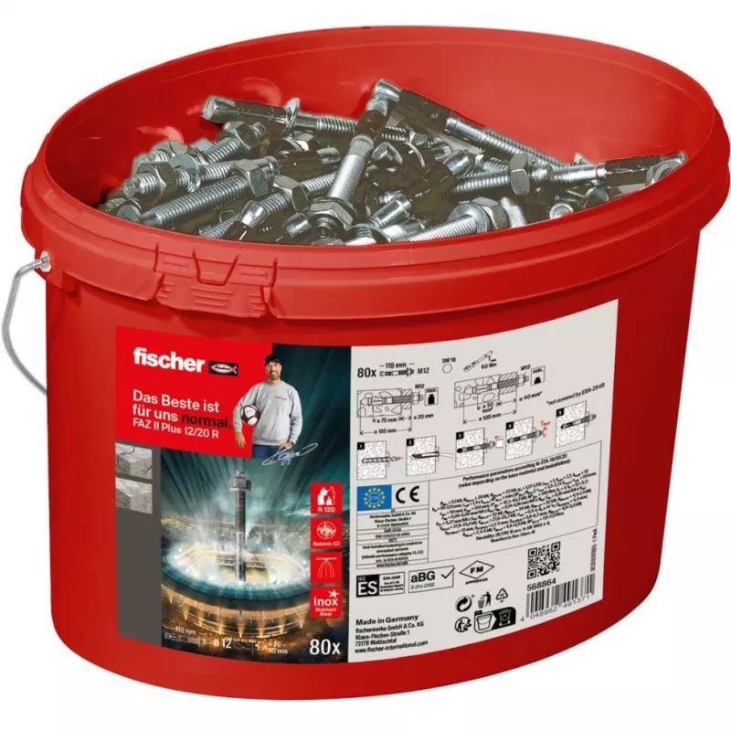 FISCHER Bolt Anchor FAZ II Plus 12/20 R – Roostevaba teras A4, 80 tk kopp