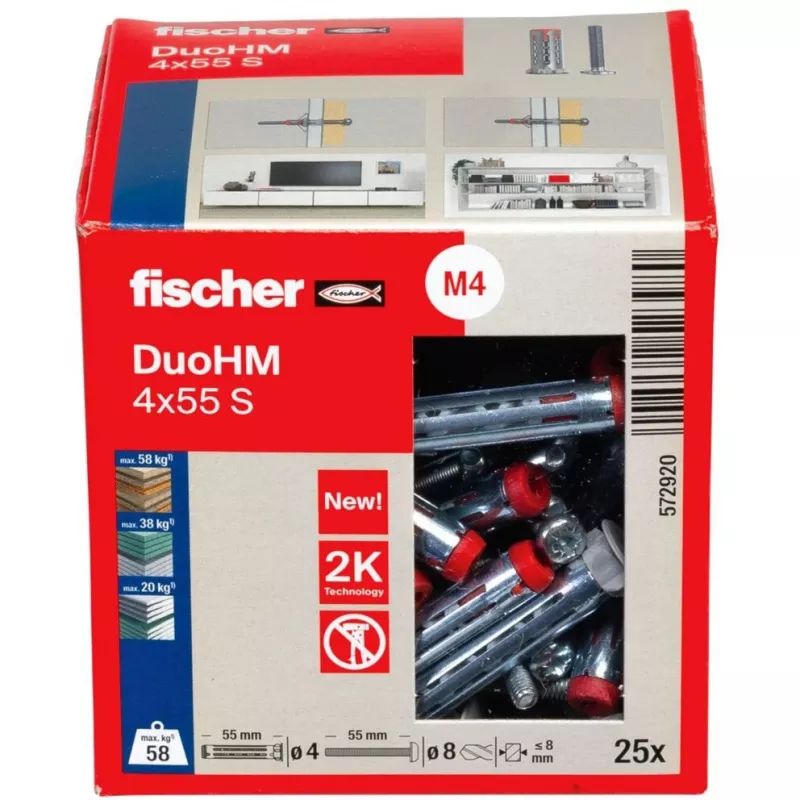 fischer DuoHM 4x55 S PH PZ õõnesõõtsade ankru 55 mm, 25 tk 572920