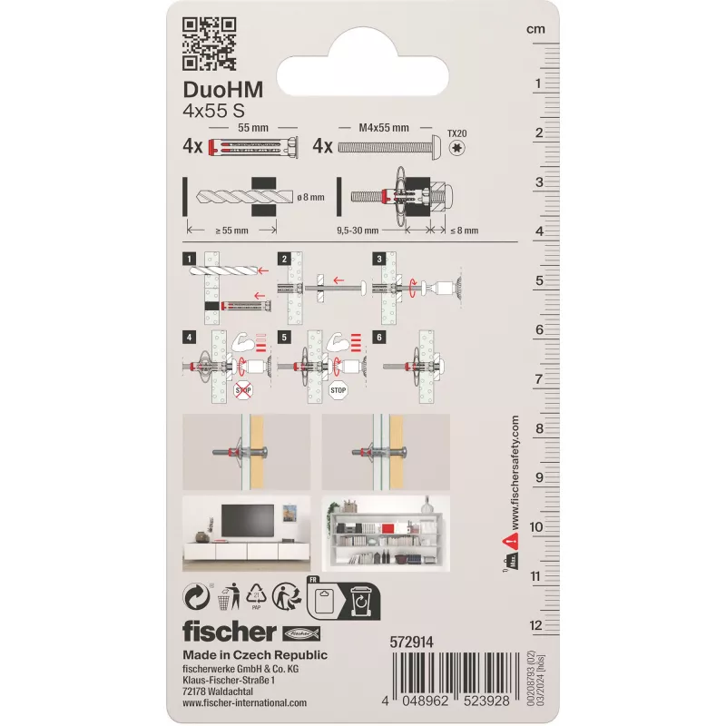Fischer DuoHM 4x55 S PH TX Õõnes-seina ankur 55 mm 4 tk 572914