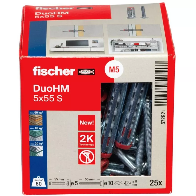 fischer DuoHM 5x55 S PH PZ Õõnes-seina ankur 55 mm, 25 tk 572921
