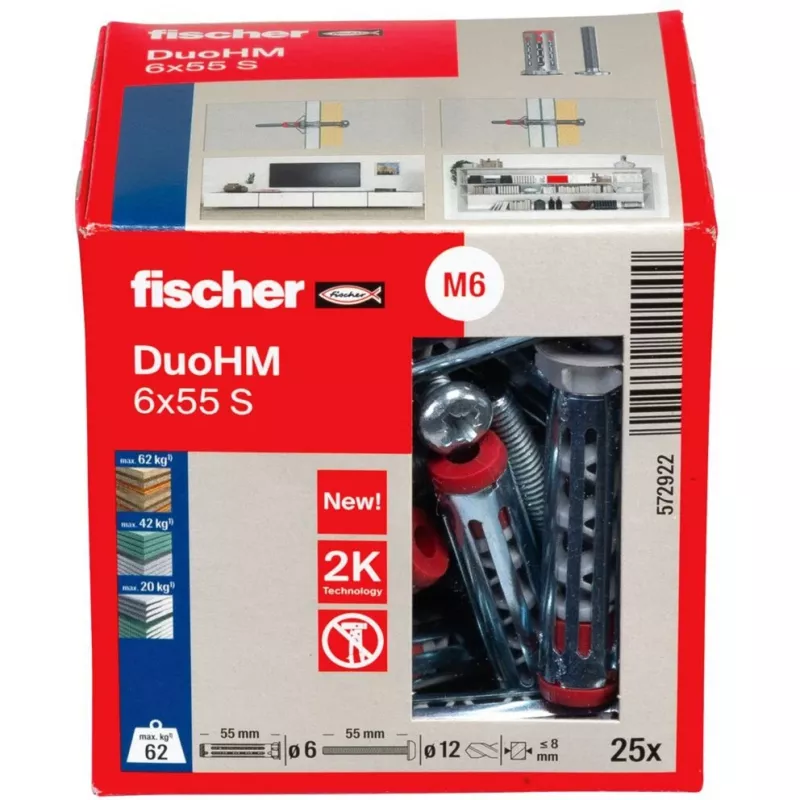 fischer DuoHM 6x55 S PH PZ Õõnes-seina ankur 55 mm, 25 tk 572922
