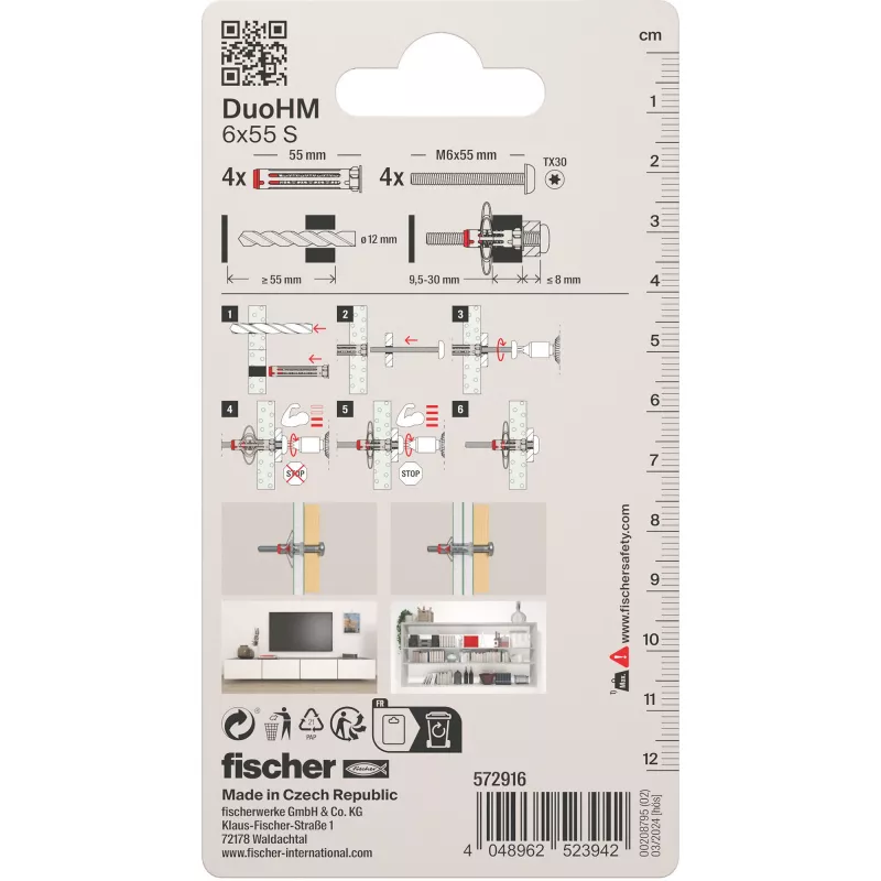 Fischer DuoHM 6x55 S PH TX Õõnes-seina ankur 55 mm 4 tk 572916