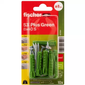 Fischer DUOPOWER Kruvi- ja tüüblikomplekt 100 tk - 6x30/8x40/10x50 mm - PZ2 - Roheline