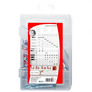 Fischer DUOPOWER seinatüübel ja kruvisett 547212 – 20-osaline komplekt betoonile, tellisele ja kipsplaadile