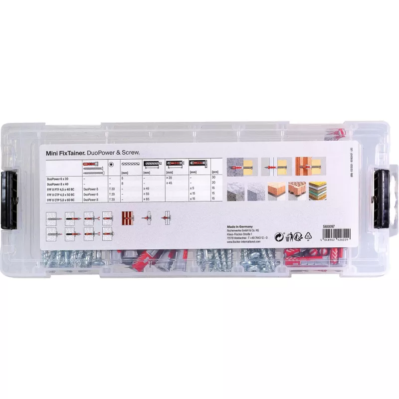 fischer Mini FixTainer - DuoPower tüüblite ja kruvide komplekt Ø 4,5/5/6/8 mm 30/40/50/60 (560097)