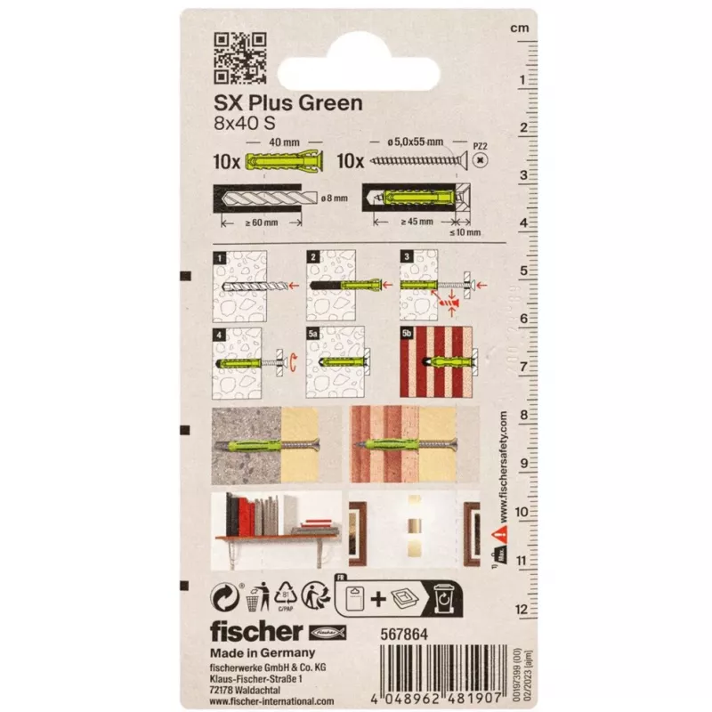 Fischer SX Plus Green 8x40 S K tüüblid kruvidega, 10 tk (567864)