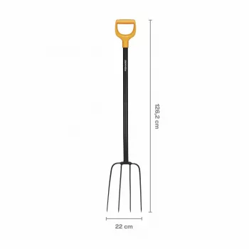 Fiskars Solid kompostihark boorterasest peaga ja D-käepidemega, 4 piiki, 1220 mm