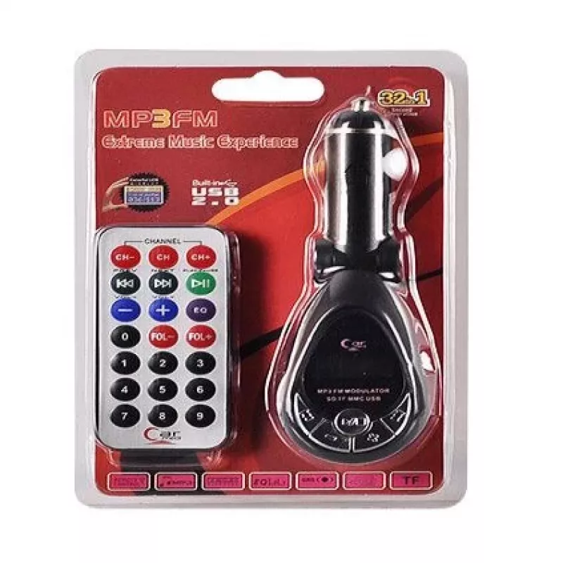 FM-saatja CMP05 kaugjuhtimispuldiga, USB-pistikuga, MicroUSB, SD/TF-kaardi pesaga, 87.5-108 MHz, 12V/24V, must