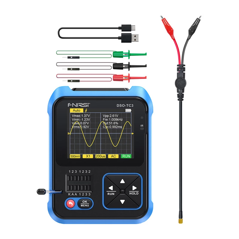 FNIRSI DSO-TC3 Käeshoitav digitaalostsilloskoop, transistori tester, signaaligeneraator 3-in-1