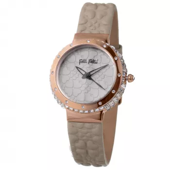 FOLLI FOLLIE Donatella naiste kvartskell WF13B032SPI 35mm roostevabast terasest korpus valge sihverplaat roosa nahast rihm