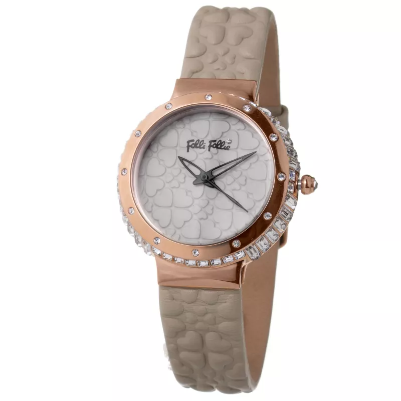 FOLLI FOLLIE Donatella naiste kvartskell WF13B032SPI 35mm roostevabast terasest korpus valge sihverplaat roosa nahast rihm