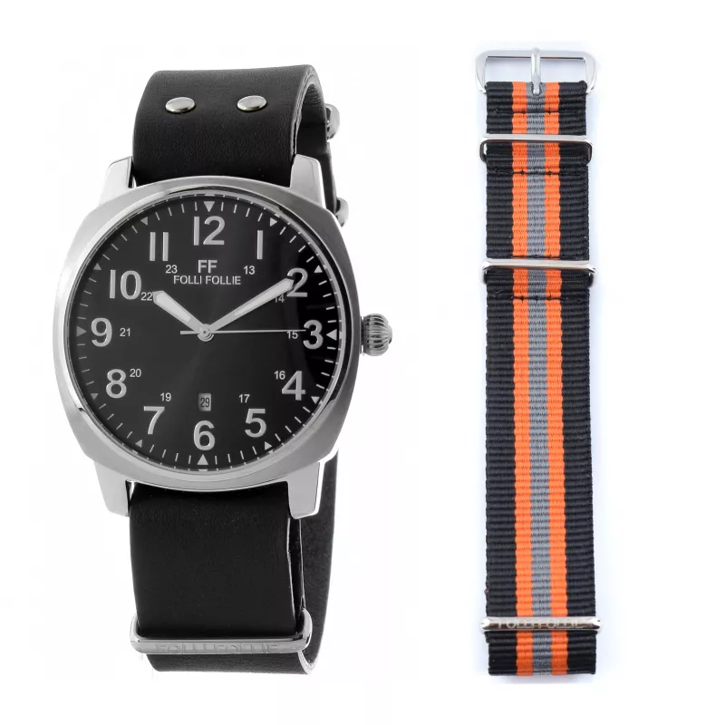 FOLLI FOLLIE MAN WF14T001SDNN 42mm Analoog Kvartskell Must Nahk