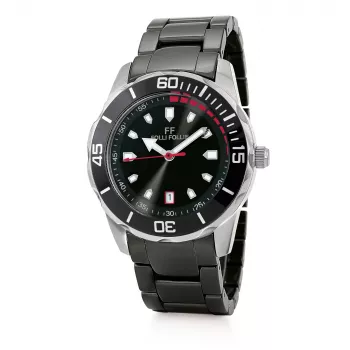 FOLLI FOLLIE Unisex Watch WF18T031BDK 36,5mm Stainless Steel Quartz Analog Black Dial Leather Strap