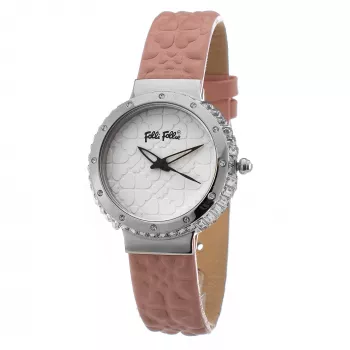 FOLLI FOLLIE naiste käekell WF13A032SPRDF 32mm roosakuldne roostevabast terasest korpus, valge sihverplaat, roosa nahkrihm, kvarts, analoog