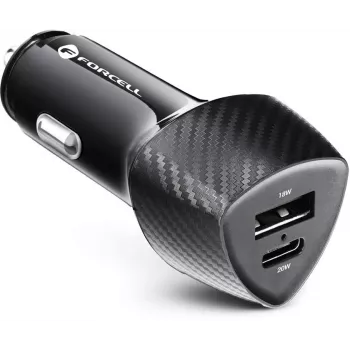 Forcell Carbon CC50-1A1C 38W Autolaadija USB-C PD 3.0 + USB-A QC 3.0 Must