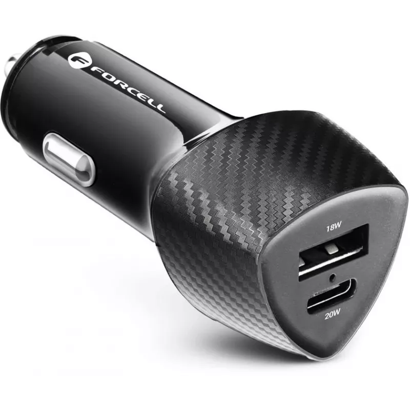 Forcell Carbon CC50-1A1C 38W Autolaadija USB-C PD 3.0 + USB-A QC 3.0 Must