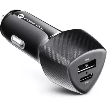 Forcell Carbon CC50-1A1C 38W Autolaadija USB-C PD 3.0 + USB-A QC 3.0 Must