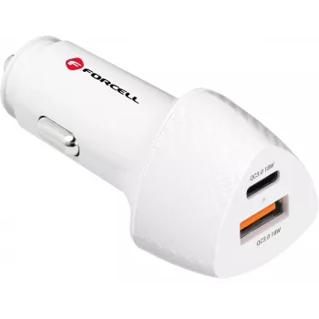 Forcell Carbon CC50-1A1C 38W USB-C PD + USB-A QC 3.0 autolaadija - valge