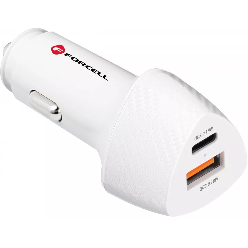 Forcell Carbon CC50-1A1C 38W USB-C PD + USB-A QC 3.0 autolaadija - valge