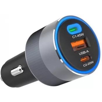 Forcell F-Energy 65 autolaadija 65W, 2x USB-C (PD 3.0) & 1x USB-A (QC 4.0), hall
