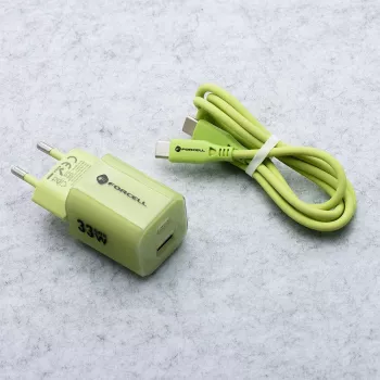 Forcell F-Energy GaN III VT-41 33 W GaN seinilaadija, 1x USB-C PD 3.0/PPS ja 1x USB-A QC 4.0, roheline