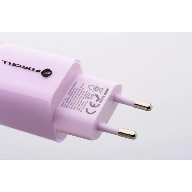 Forcell F-Energy GaN III VT-41 33W 1x USB-C 1x USB-A PD 3.0 QC 4.0 seinadapter, lilla