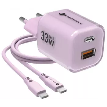 Forcell F-Energy GaN III VT-41 33W 1x USB-C 1x USB-A PD 3.0 QC 4.0 seinadapter, lilla
